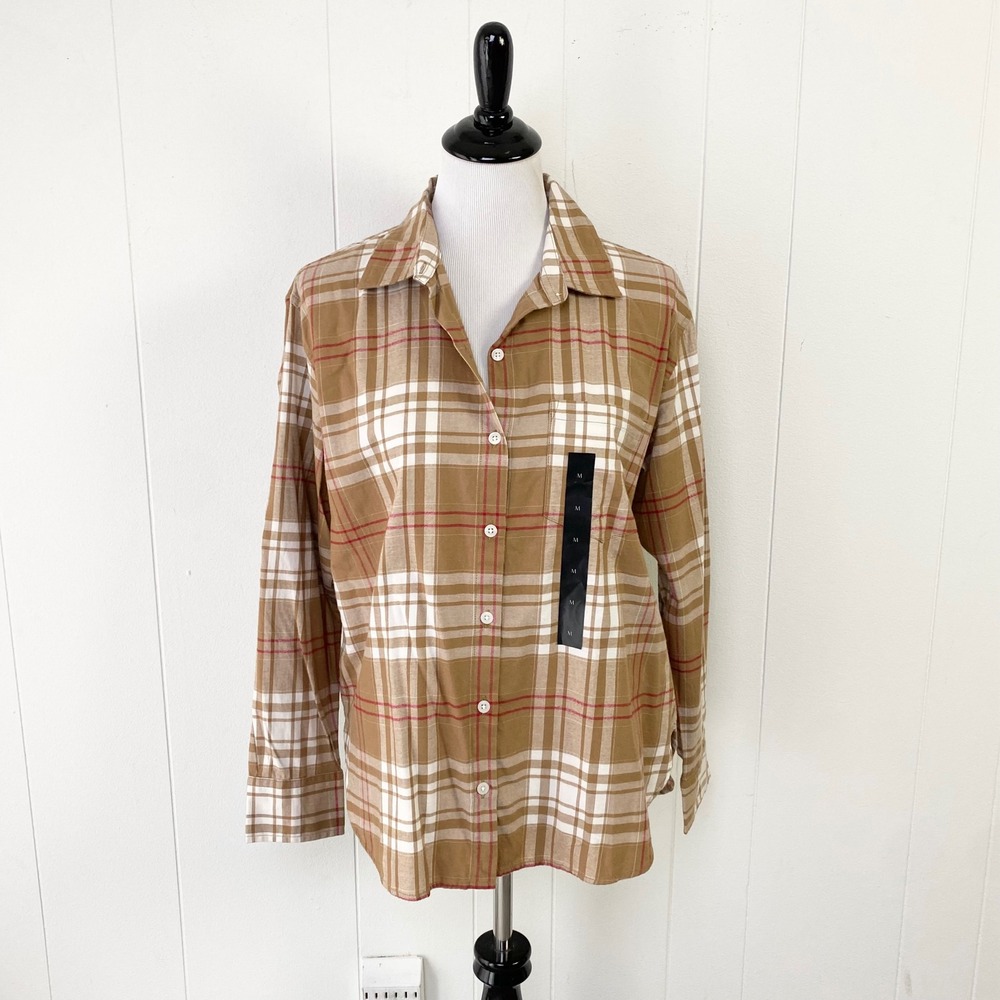 Banana Republic LS Perfect Flannel Brown Plaid Button Down Shirt Size Medium